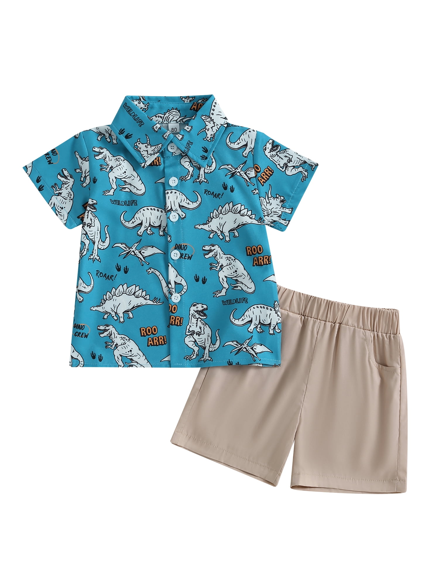 Cute Dinosaur Print Baby Boy Polo T-Shirt & Shorts Set