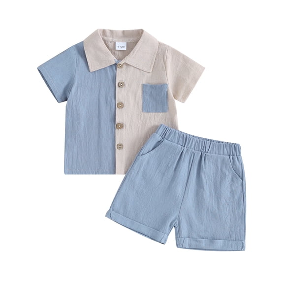 Coduop Toddler Baby Boys Button-down Shirt Tops + Shorts Summer Outfit 2PCS with Pockets