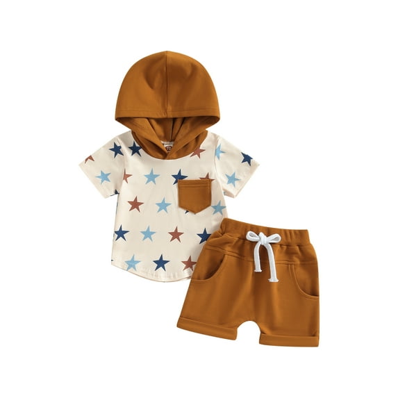 Coduop Toddler Baby Boys Shorts Set,Stars Print Hooded T-shirt and Shorts 2Pcs Outfit Set