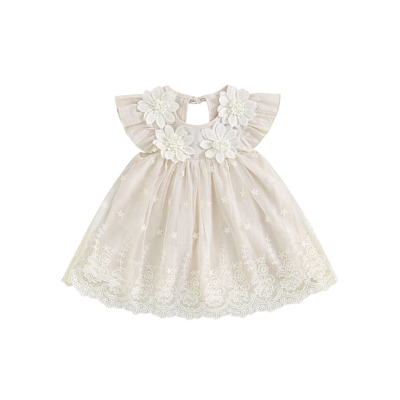 Coduop Toddler Baby Girl Flower Dress Ruffle Cotton Linen Princess Dress Tulle Tutu Sun Dresses