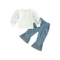 thumbnail image 1 of Coduop Toddler Baby Girl Mesh Patchwork Tops Jeans Tassel Flared Denim Pants 1-6 Years, 1 of 6