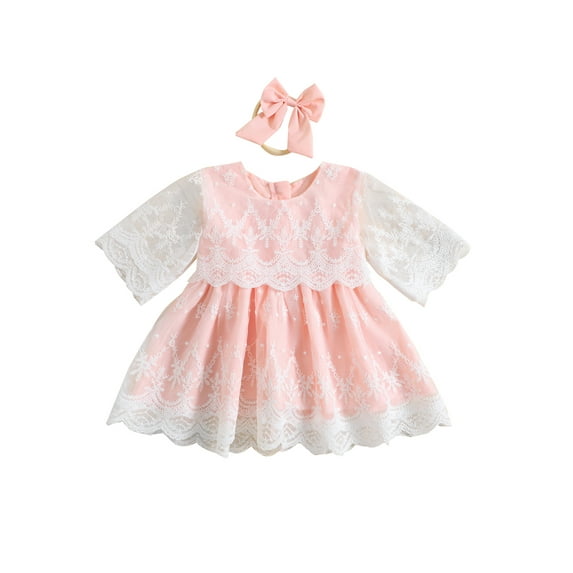 Coduop Toddler Baby Girl Princess Dresses,Half Sleeve Round Neck Lace Dress,with Headband
