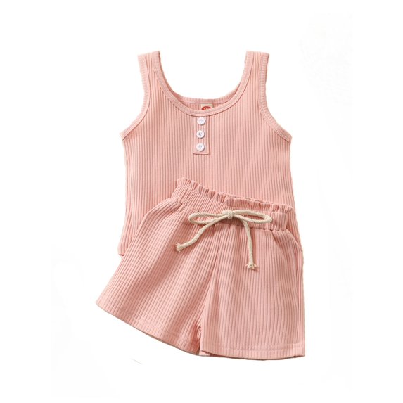 Coduop Toddler Baby Girl Ribbed Outfits Kids Sleeveless Vest Top Shorts Pants 1-6 Years