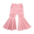 thumbnail image 1 of Coduop Toddler Baby Girls Kid Flared Denim Pants Ruffled Wide Legs Ripped Jeans 2-7 Years, 1 of 8