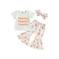 thumbnail image 1 of Coduop Toddler Baby Girls Peaches Print Outfit Set Short Sleeve Tops and Long Pants 3Pcs Clothes, 1 of 9