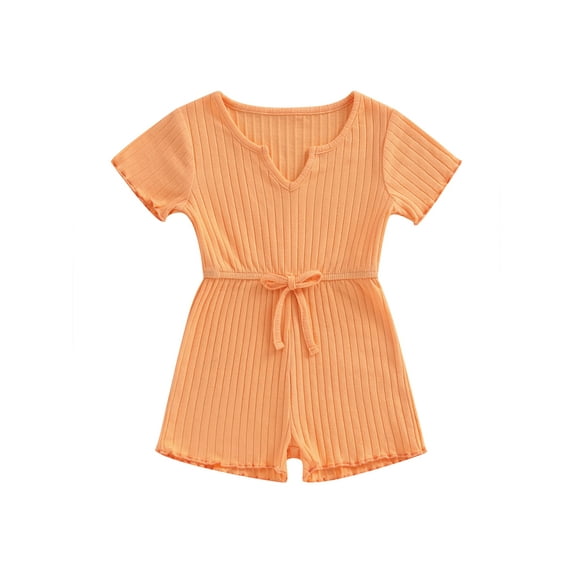 Coduop Toddler Baby Girls Short Sleeve Bodysuit Jumpsuit Newborn Ribbed Overalls Playsuit