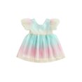 thumbnail image 1 of Coduop Toddler Baby Girls Summer Princess Tutu Dress Short Sleeve Rainbow Gradient Tulle Dress, 1 of 7