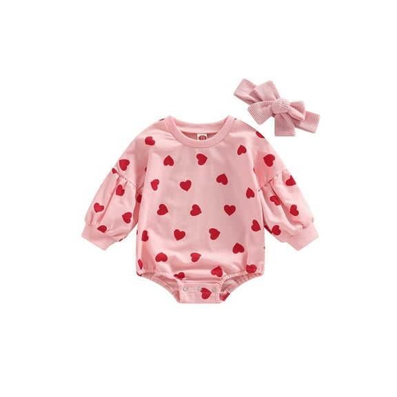 Coduop Toddler Baby Girls Valentines Day Sweatshirt Romper Long Sleeve Jumpsuits Headband