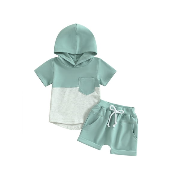 Coduop Toddler Boys Summer Outfits Set,Short Sleeve Hooded T-shirt and Elastic Shorts 2Pcs Set