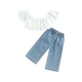 thumbnail image 1 of Coduop Toddler Girl Pants Suit,Short Sleeve Cropped Shirt and Long Jeans 2Pcs Outfit Set, 1 of 9