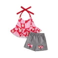 thumbnail image 1 of Coduop Toddler Girls 2Pcs Outfit Set,Halter Slign Tops and Short Pants Two-piece Clothes Set, 1 of 9