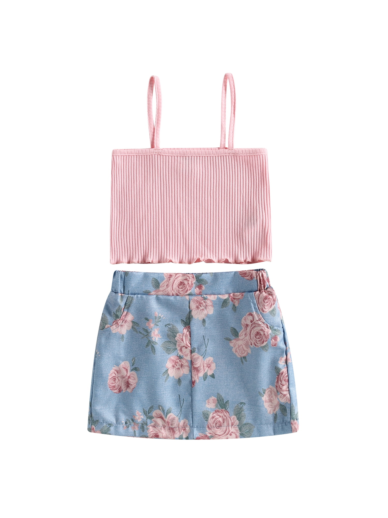 Coduop Toddler Kids Baby Girl Skirt Set Sleeveless Ribbed Cami Tops