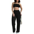 thumbnail image 1 of Coduop Women 2 Piece Outfit Set Sleeveless Sling Cami Top Pleated Pants Suit Matching Lounge Set, 1 of 8