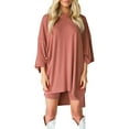 thumbnail image 1 of Coduop Women 2 Piece Outfit Set Solid Color 3/4 Sleeve Loose Tops and Elastic Skinny Shorts Set, 1 of 2