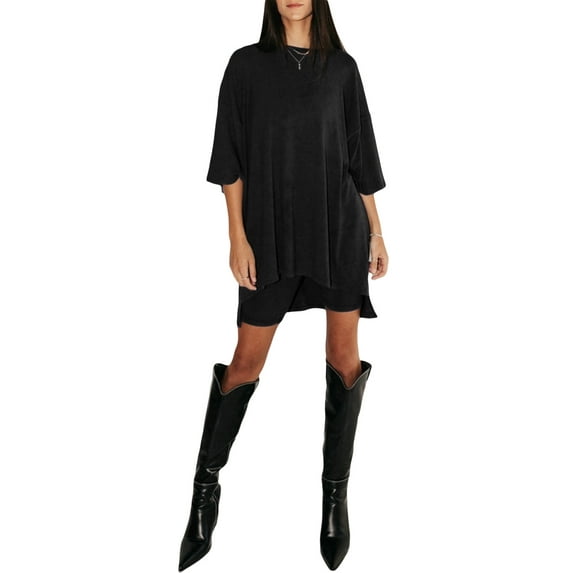 Coduop Women 2 Piece Outfit Set Solid Color 3/4 Sleeve Loose Tops and Elastic Skinny Shorts Set