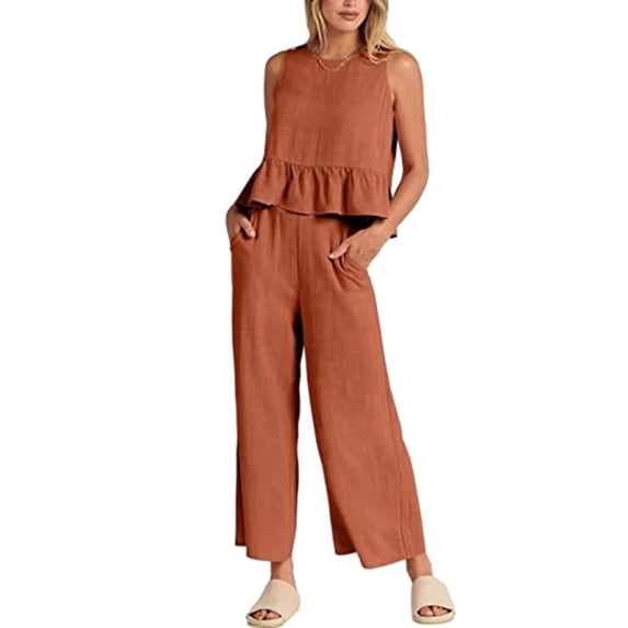 Coduop Women 2 Piece Outfit Sets Sleeveless Tank Top and Wide Leg Pants Suit Lounge Matching Set
