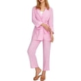 thumbnail image 1 of Coduop Women 2 Piece Outfits Long Sleeve Lapel Tops + Solid Color Drawstring Pants Sets, 1 of 8