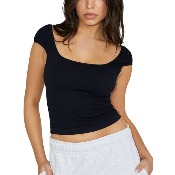 Coduop Women Backless T-Shirt Short Sleeve Crew Neck Crop Top Open Back Slim Fit Tee Tops