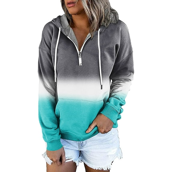 Coduop Women Casual Hoodie Contrast Color Long Sleeve Hooded Pullover Tops Blouse S-2XL