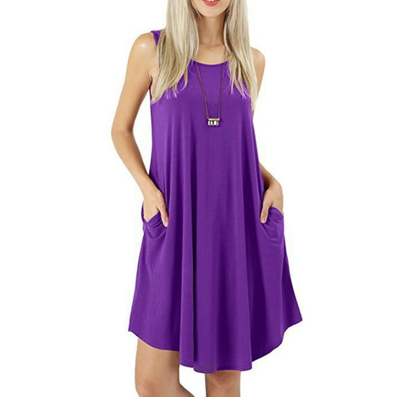 Coduop Women Casual Sleeveless Tank Dress Beach Sundress A-Line Swing Flowy Dress,with Pocket