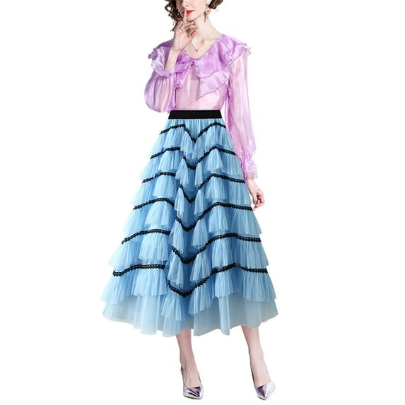 Coduop Women Contra Color Tiered Layered Mesh Ballet Prom Party Tulle Tutu A-line Petticoat Skirts
