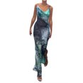 thumbnail image 1 of Coduop Women Elegant Bodycon Maxi Dress Spaghetti Strap Cowl Neck Tie Dye Backless Long Dress, 1 of 9