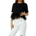 thumbnail image 1 of Coduop Women Feather Crop Tops Faux Fur Trim Short Sleeve T-Shirts Summer Top, 1 of 6