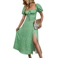 thumbnail image 1 of Coduop Women Floral Boho Dress Short Sleeve Ruffle Summer Split Swing Maxi Dresses, 1 of 9