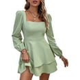 thumbnail image 1 of Coduop Women Long Sleeve Mini Dress Ruffled Hem Bandage Backless Squre Neck Casual Short Dresses, 1 of 6