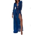 thumbnail image 1 of Coduop Women Long Split Dress, Long Sleeve V Neck Ruffle Mesh See Through Slit Maxi Dress, 1 of 9