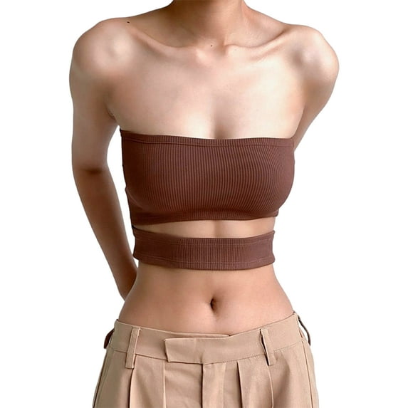 Coduop Women Off-Shoulder Strapless Tube Tops,Cutout Elastic Bandeau Crop Tops Streetwear