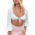 thumbnail image 1 of Coduop Women Puff Sleeve Crop Top Blouse Off Shoulder Backless Ruffle Ruched Cropped Shirt Tops, 1 of 2