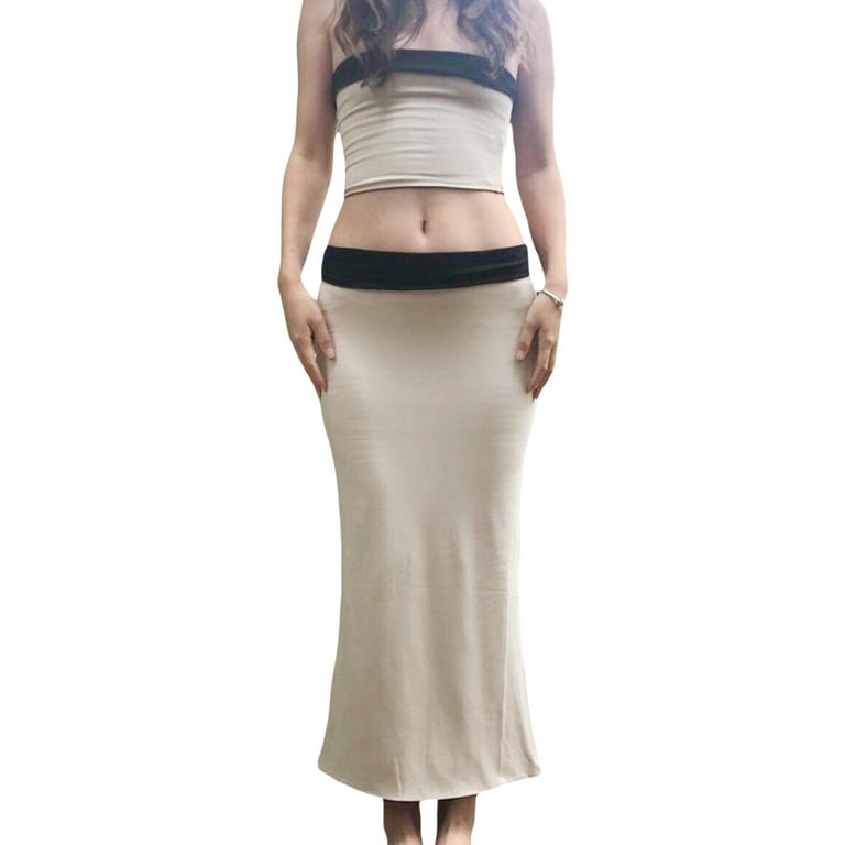 Coduop Women Sexy 2 Pcs Outfits Dress Double Layer Bra Crop Top Bandeau  Long Split A-line Skirt Set