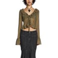 thumbnail image 1 of Coduop Women Sheer Mesh Flared Long Sleeve Open Front Self Tie Crop Top Cardigan, 1 of 5