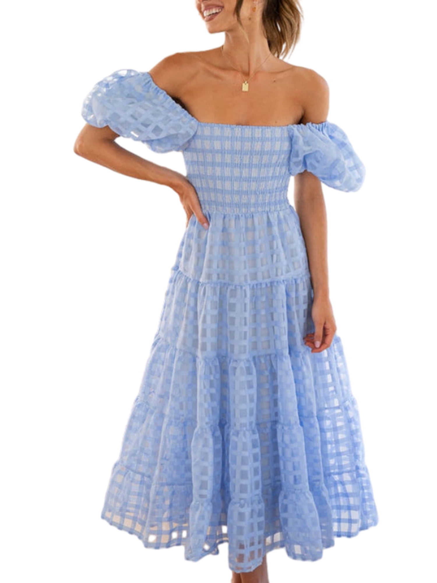 plaid off the shoulder midi dress Black And White Plaid Midi Dress Charming