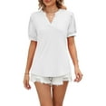 thumbnail image 1 of Coduop Women Short Puff Sleeve Tunic T-Shirt,Solid Color V-Neck Loose Shirts Summer Casual Tops, 1 of 7
