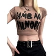thumbnail image 1 of Coduop Women Short Sleeve Cropped T-shirt,Crew Neck Letters Print Summer Ladies Crop Tops, 1 of 9
