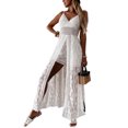 thumbnail image 1 of Coduop Women Sleeveless Hollow Out Floral Split Romper Dress Lace Playsuit Sundress, 1 of 6