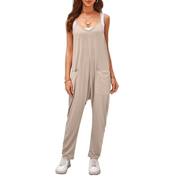 Coduop Women Sleeveless Jumpsuit Long Playsuit Spaghetti Strap Bodysuit Outfit Suspender Playwear