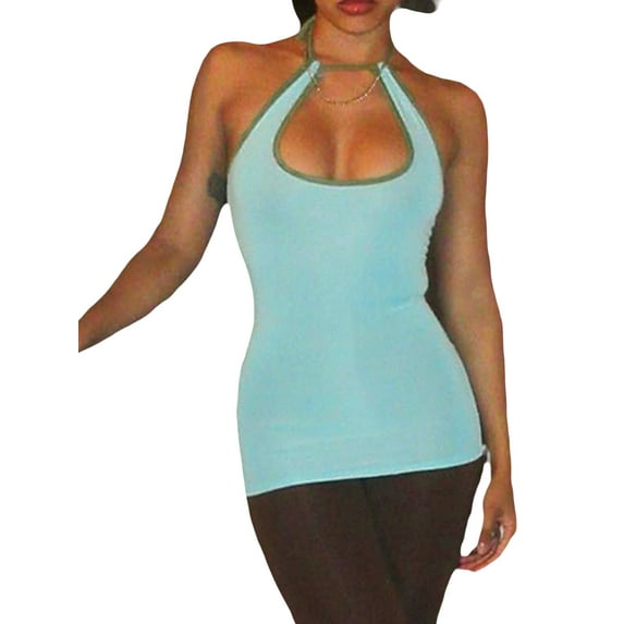 Coduop Women Sleeveless Tank Crop Tops Backless Slim Fit Female Tie Up Halter Tops Camis Vest