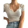 thumbnail image 1 of Coduop Women Slim Fit Basic Short Sleeve Crop Top Casual Solid Slim Fit T-Shirt, 1 of 2
