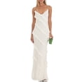 thumbnail image 1 of Coduop Women Spaghetti Strap Dress Layered Tiered Ruffle Sleeveless Backless Bodycon Long Dress, 1 of 5