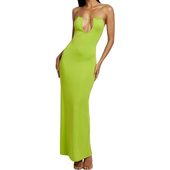 Coduop Women Spaghetti Strap Maxi Dress Sleeveless Bodycon Long Cocktail Dress