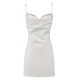 thumbnail image 1 of Coduop Women Spaghetti Strap Mini Dress Pearl Rhinestone Backless Low Cut Party Short Dresses, 1 of 3