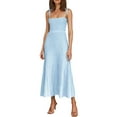 thumbnail image 1 of Coduop Women Spaghetti Straps Ribbed Dress Square Neck Sleeveless Lace Up Ruched Party Long Dress, 1 of 7