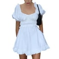 thumbnail image 1 of Coduop Women Square Neck Puff Sleeve Dress High Waist A-Line Summer Mini Dresses, 1 of 6