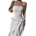 thumbnail image 1 of Coduop Women Strapless Tube Dress Ruched Frills Boat Neck Long Dress Flowy Off Shoulder Party Dress, 1 of 4