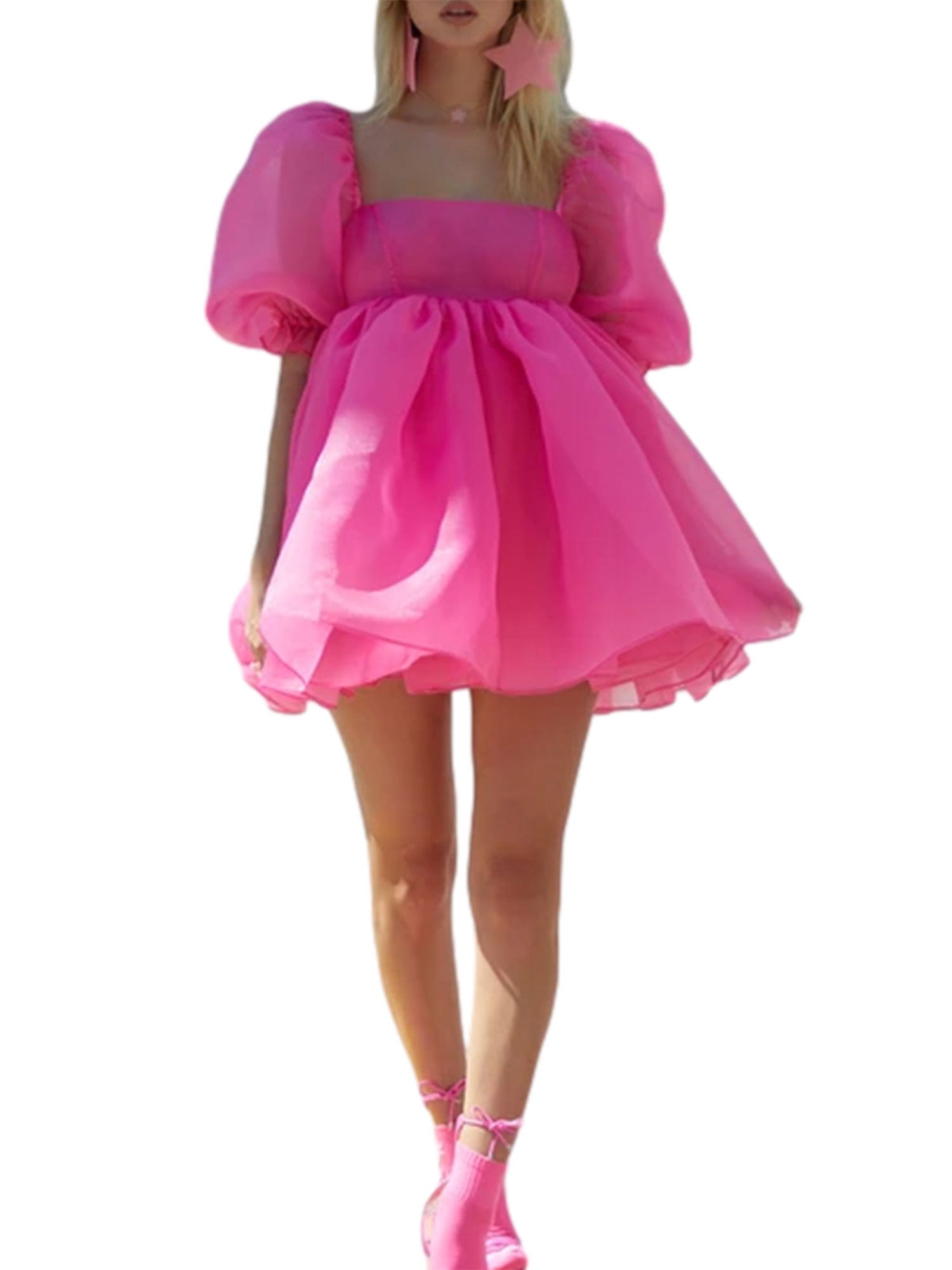 Coduop Women Summer Big Hem Dress Puff Sleeves Bubble Tulle Princess Dress Party Prom Evening Dress Walmart