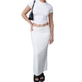 thumbnail image 1 of Coduop Women Summer Outfit Set,Short Sleeve Solid Color Crop Tops and Long Skirt Set,Two Piece, 1 of 7