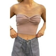 thumbnail image 1 of Coduop Women Twist Front Knitted Tube Top Strapless Solid Ruched Rib-Knit Crop, 1 of 8